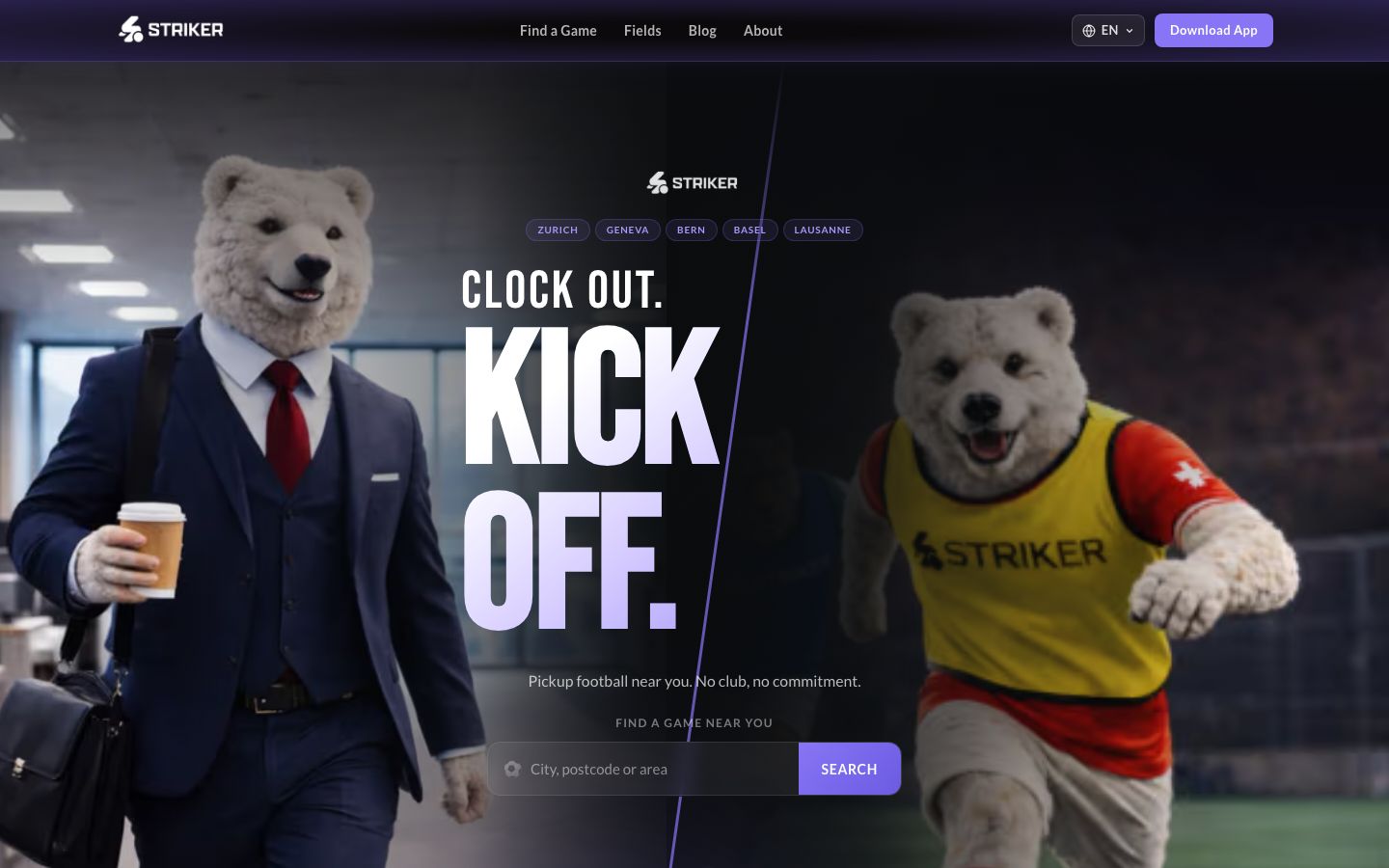 Striker — pickup football website